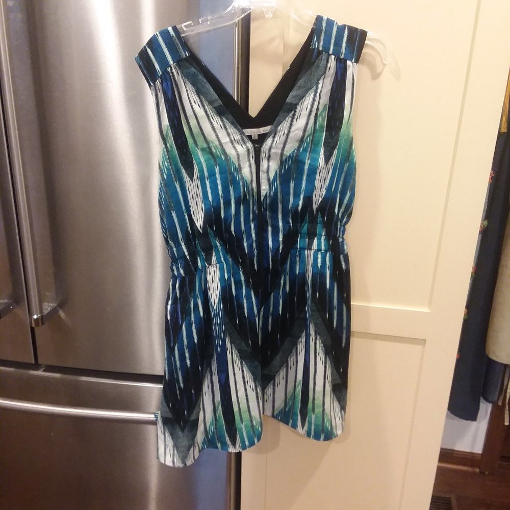 Rachel Roy Small Zip Blue Green White Dress EUC